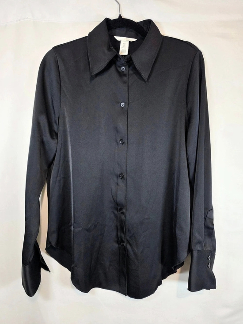H&M Satin Shirt Button Down in Black Size Medium Whimsigoth Business Casual